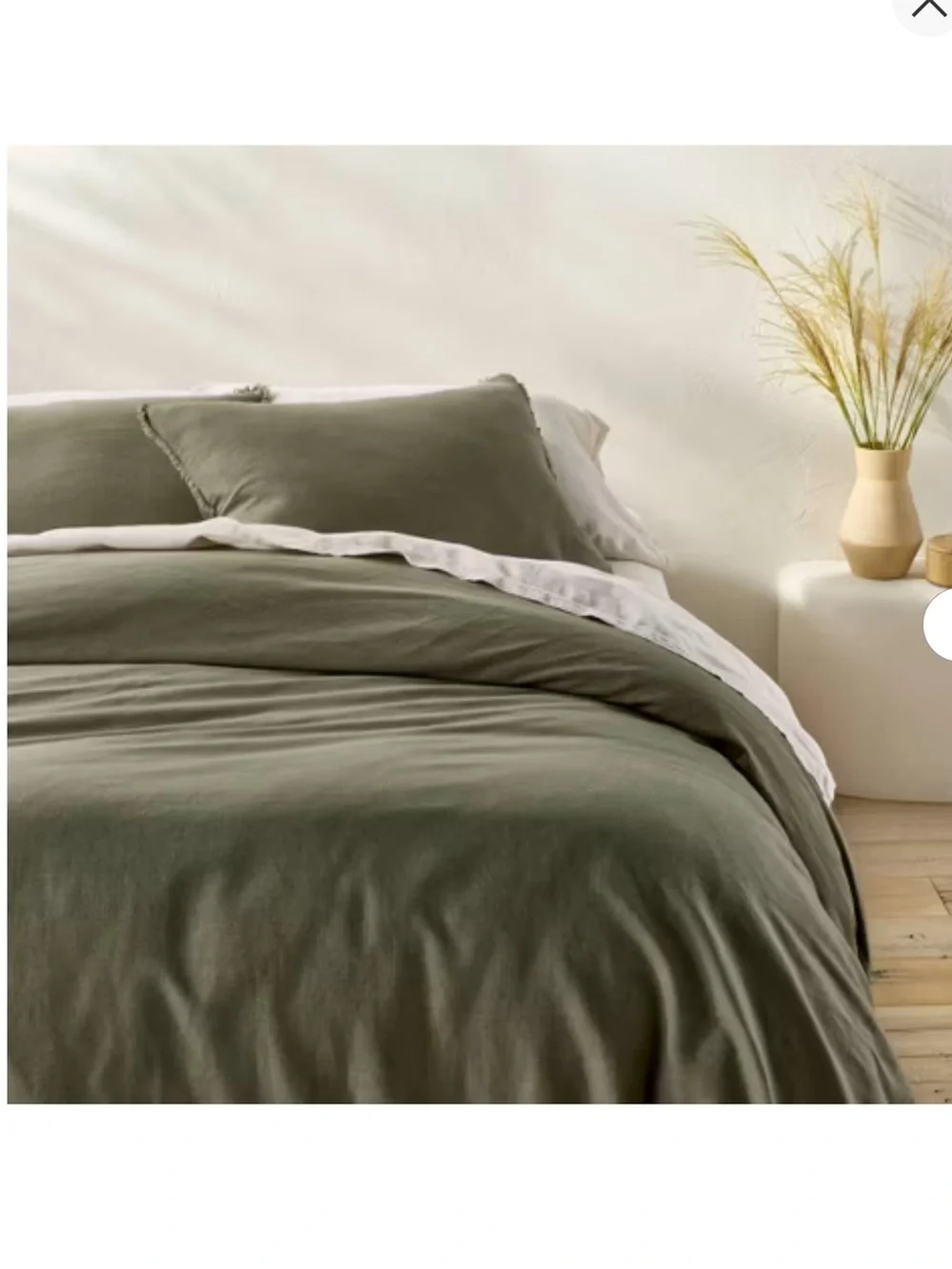 Casaluna Olive Green heavyweight rayon linen duvet set full/queen
